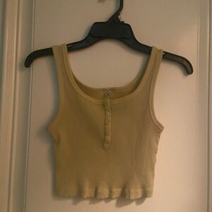 UNIQLO DEAD STOCK Ribbed Yellow Button Preppy Cute Skater Cropped Tank Top